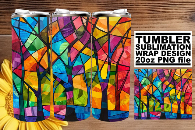 Stained Glass Tree 20oz Tumbler Wrap Colorful Sublimation Sublimation afrosvg 