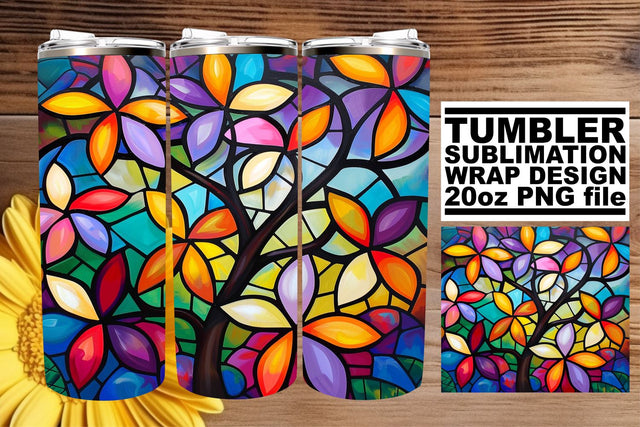 Stained Glass Tree 20oz Wrap Sublimation Colorful Design Sublimation afrosvg 
