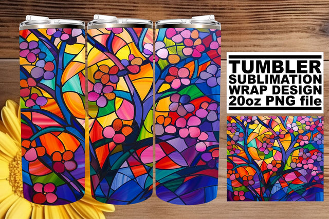 Stained Glass Tree 20oz Wrap Tumbler Colorful Sublimation Sublimation afrosvg 