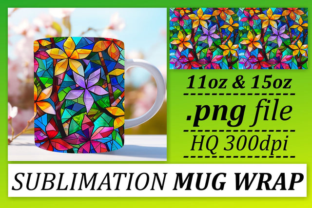Stained Glass Tree Colorful Mug Wrap 11oz/15oz Sublimation Sublimation afrosvg 