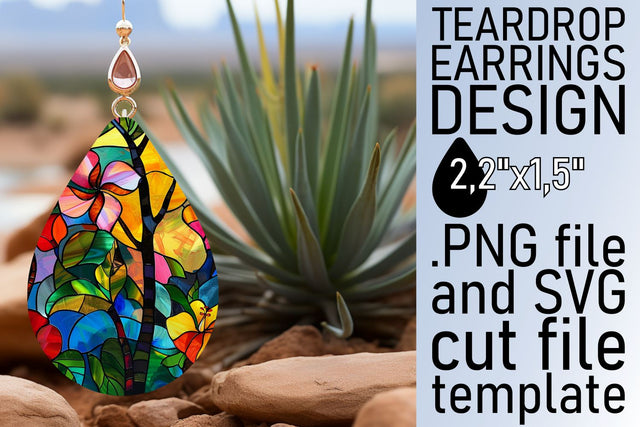 Stained Glass Tree Colorful Teardrop Earrings Design Sublimation afrosvg 