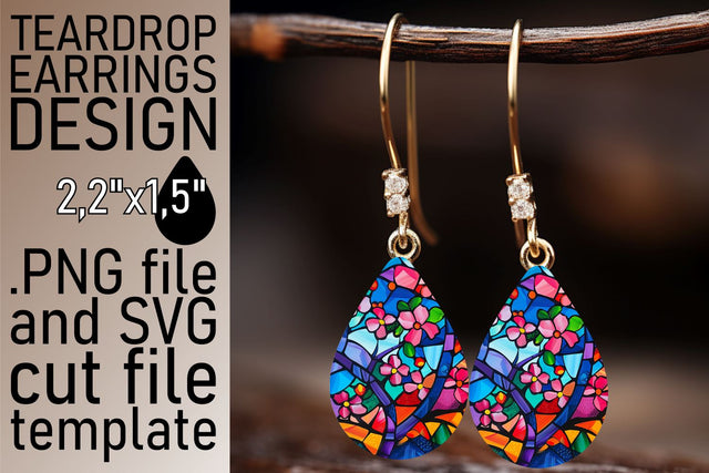Stained Glass Tree Colorful Teardrop Earrings Design Sublimation afrosvg 