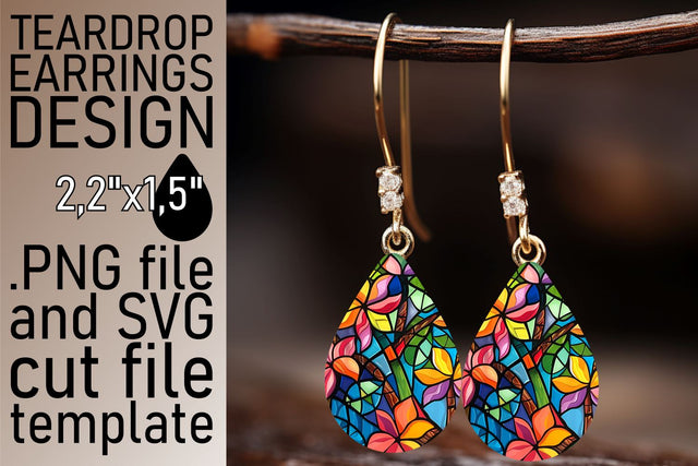 Stained Glass Tree Colorful Teardrop Earrings Design Sublimation afrosvg 
