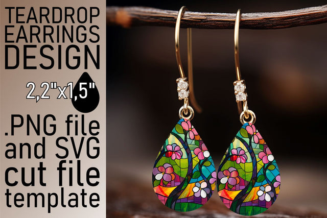 Stained Glass Tree Colorful Teardrop Earrings Sublimation Sublimation afrosvg 