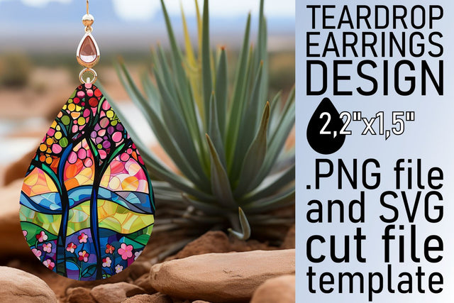 Stained Glass Tree Colorful Teardrop Earrings Sublimation Sublimation afrosvg 