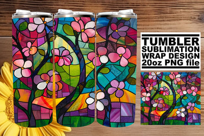 Stained Glass Tree Colorful Tumbler Wrap 20oz Sublimation Sublimation afrosvg 