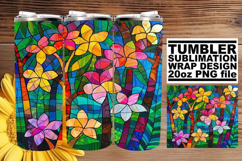 Stained Glass Tree Colorful Wrap 20oz Tumbler Design Sublimation afrosvg 