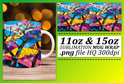 Stained Glass Tree Mug 11oz/15oz Wrap Colorful Art Sublimation afrosvg 
