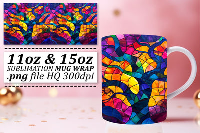 Stained Glass Tree Mug 11oz/15oz Wrap Colorful Art Sublimation afrosvg 