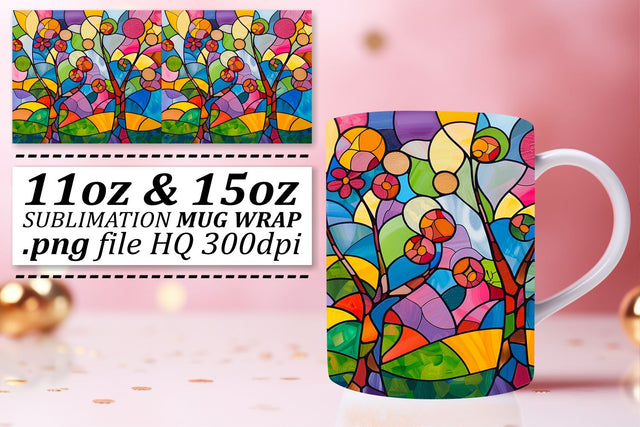 Stained Glass Tree Mug 11oz/15oz Wrap Colorful Art Sublimation afrosvg 