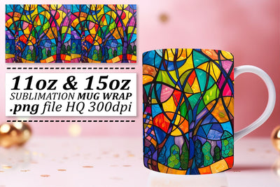 Stained Glass Tree Mug Wrap 11oz/15oz Colorful Sublimation Sublimation afrosvg 
