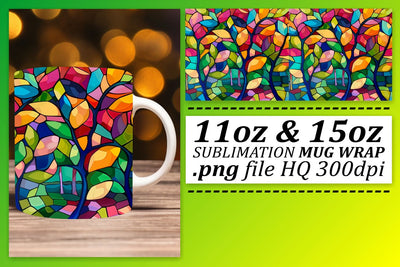 Stained Glass Tree Mug Wrap 11oz/15oz Colorful Sublimation Sublimation afrosvg 