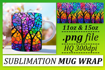 Stained Glass Tree Mug Wrap 11oz/15oz Colorful Sublimation Sublimation afrosvg 