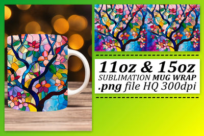Stained Glass Tree Mug Wrap 11oz/15oz Colorful Sublimation Sublimation afrosvg 