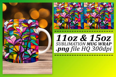 Stained Glass Tree Mug Wrap 11oz/15oz Vibrant Colors Sublimation afrosvg 