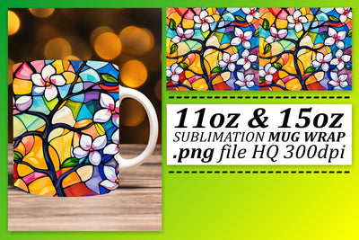 Stained Glass Tree Mug Wrap Colorful 11oz/15oz Design Sublimation afrosvg 