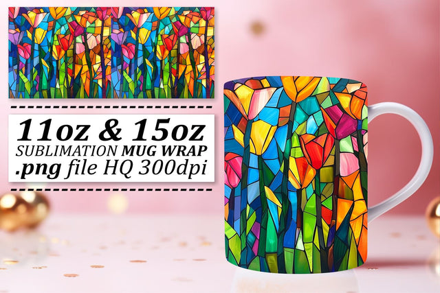 Stained Glass Tree Mug Wrap Colorful 11oz/15oz Design Sublimation afrosvg 
