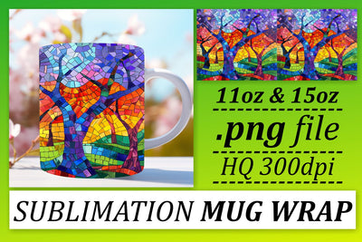 Stained Glass Tree Mug Wrap Colorful 11oz/15oz Sublimation Sublimation afrosvg 