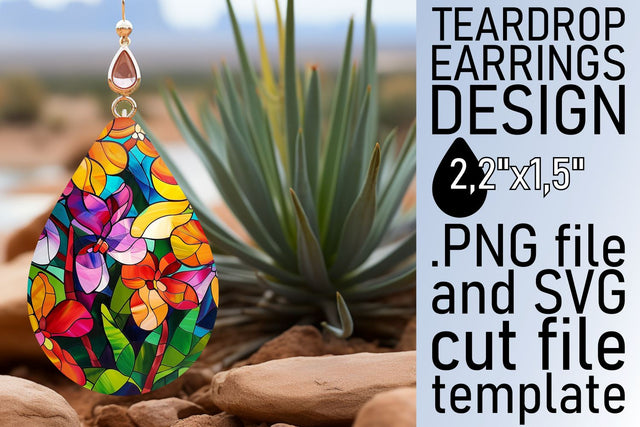 Stained Glass Tree Teardrop Earrings Colorful Art Sublimation afrosvg 