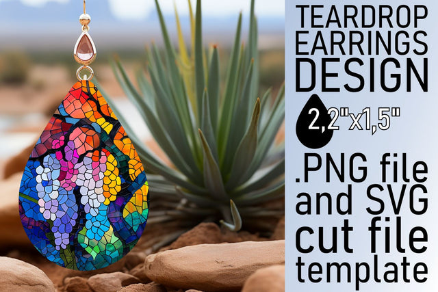 Stained Glass Tree Teardrop Earrings Colorful Art Sublimation afrosvg 