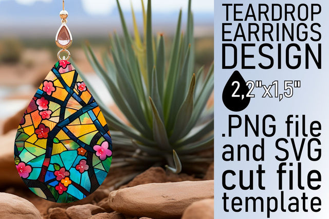 Stained Glass Tree Teardrop Earrings Colorful Art Sublimation afrosvg 