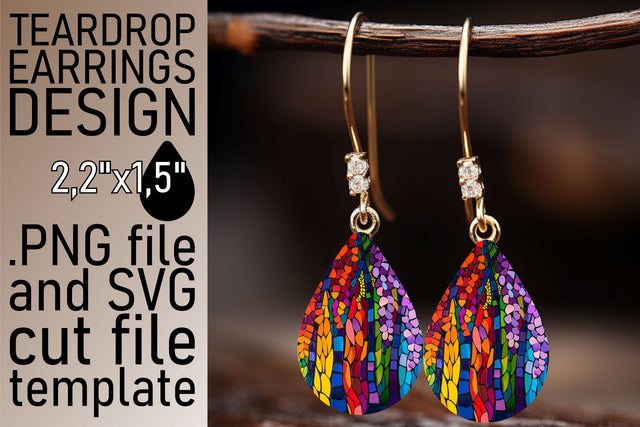 Stained Glass Tree Teardrop Earrings Colorful Art Sublimation afrosvg 