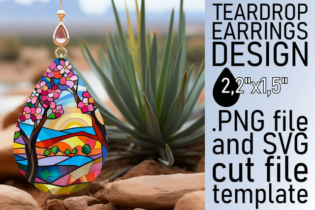 Stained Glass Tree Teardrop Earrings Colorful Design Sublimation afrosvg 