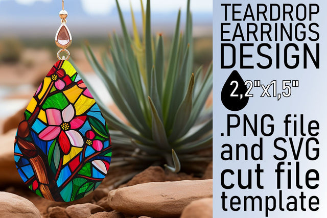 Stained Glass Tree Teardrop Earrings Colorful Design Sublimation afrosvg 