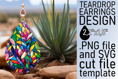 Stained Glass Tree Teardrop Earrings Colorful Sublimation Sublimation afrosvg 
