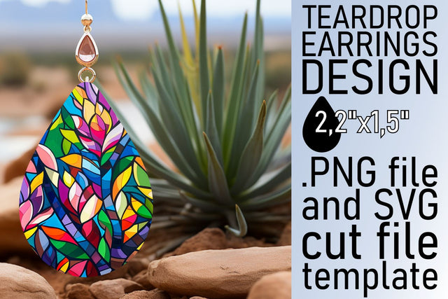 Stained Glass Tree Teardrop Earrings Colorful Sublimation Sublimation afrosvg 