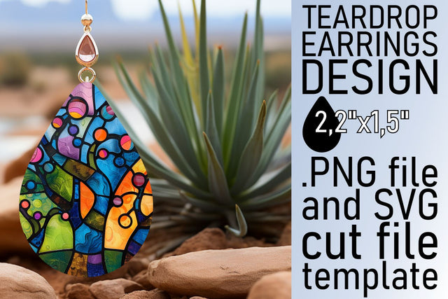 Stained Glass Tree Teardrop Earrings Colorful Sublimation Sublimation afrosvg 