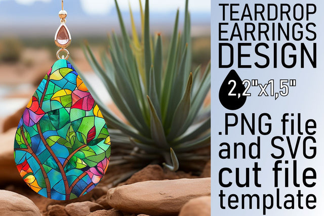 Stained Glass Tree Teardrop Earrings Colorful Sublimation Sublimation afrosvg 