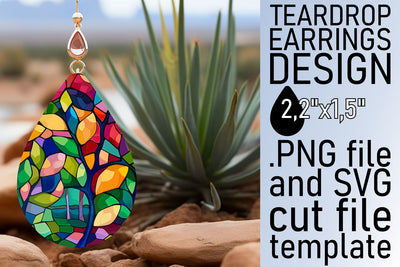 Stained Glass Tree Teardrop Earrings Colorful Sublimation Sublimation afrosvg 