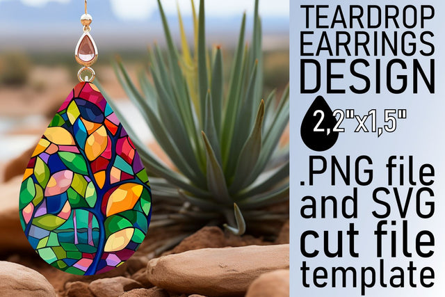 Stained Glass Tree Teardrop Earrings Colorful Sublimation Sublimation afrosvg 