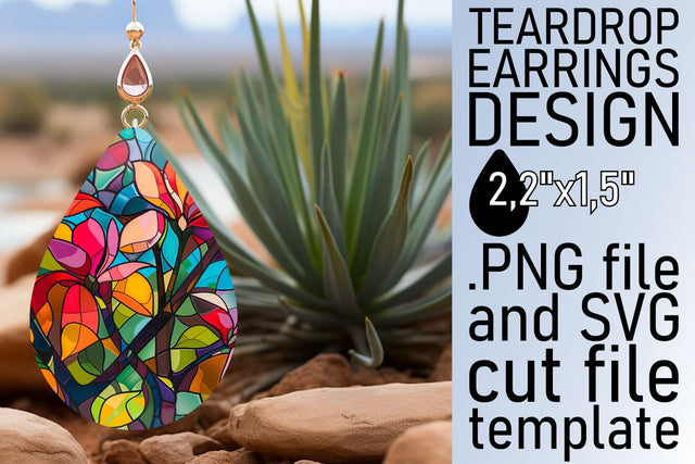 Stained Glass Tree Teardrop Earrings Colorful Sublimation Sublimation afrosvg 