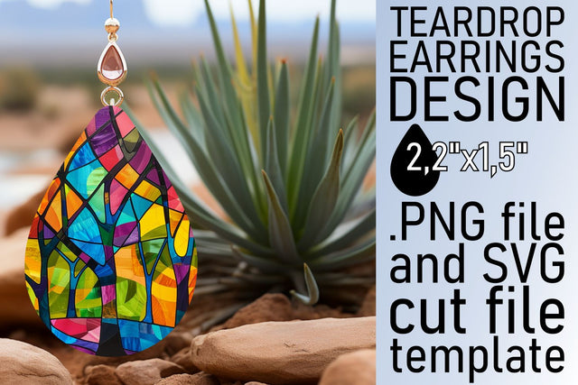 Stained Glass Tree Teardrop Earrings Colorful Sublimation Sublimation afrosvg 