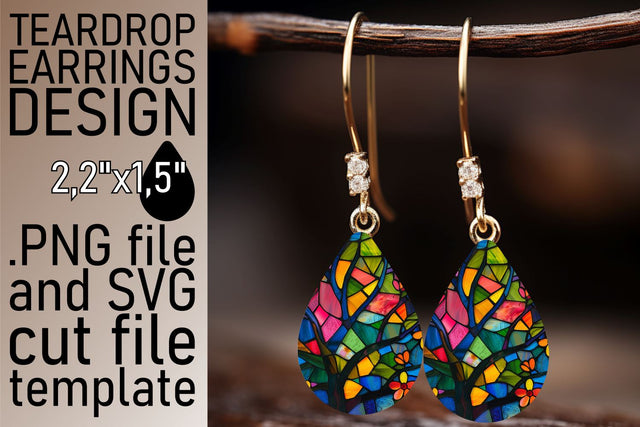 Stained Glass Tree Teardrop Earrings Colorful Sublimation Sublimation afrosvg 