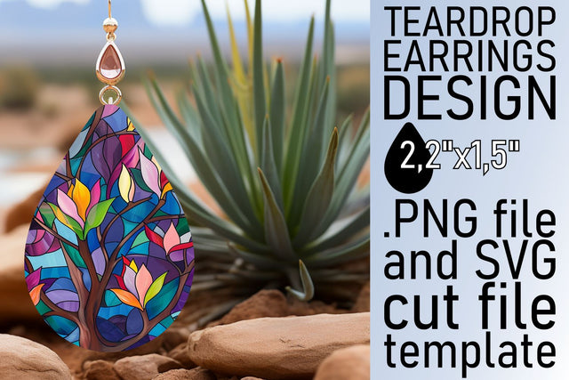 Stained Glass Tree Teardrop Earrings Colorful Sublimation Sublimation afrosvg 