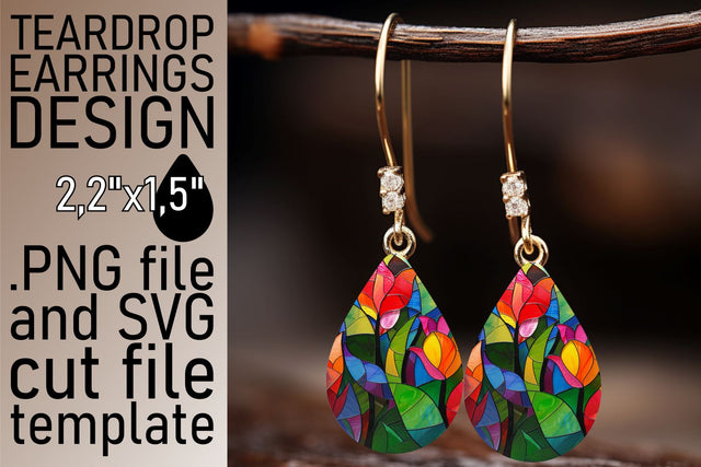 Stained Glass Tree Teardrop Earrings Colorful Sublimation Sublimation afrosvg 