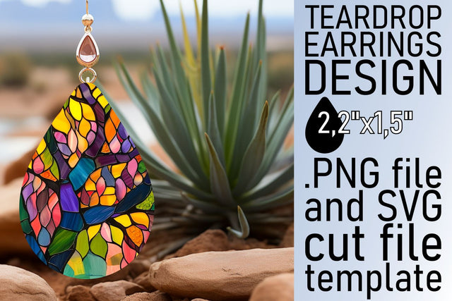 Stained Glass Tree Teardrop Earrings Colorful Sublimation Sublimation afrosvg 
