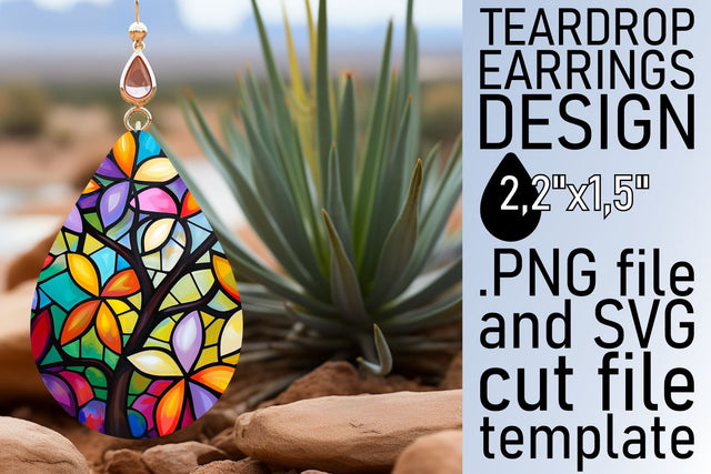 Stained Glass Tree Teardrop Earrings Colorful Sublimation Sublimation afrosvg 