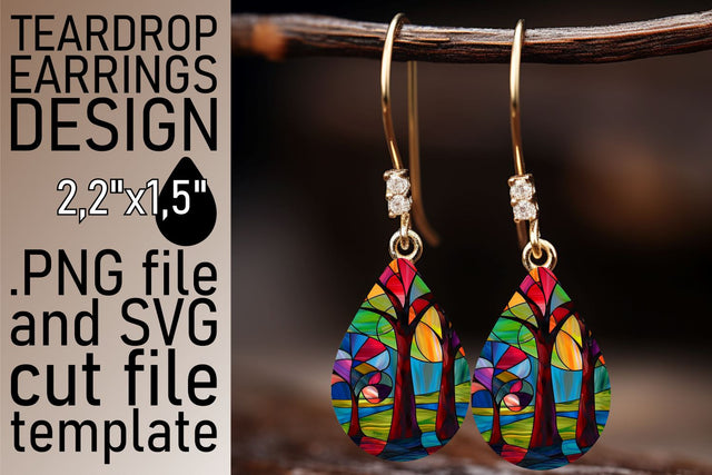 Stained Glass Tree Teardrop Earrings Colorful Sublimation Sublimation afrosvg 