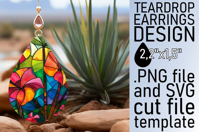 Stained Glass Tree Teardrop Earrings Colorful Sublimation Sublimation afrosvg 