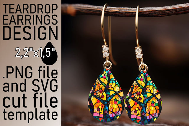 Stained Glass Tree Teardrop Earrings Colorful Sublimation Sublimation afrosvg 