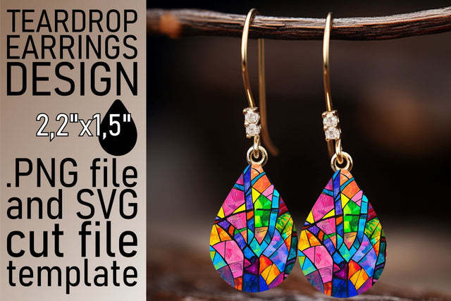 Stained Glass Tree Teardrop Earrings Colorful Sublimation Sublimation afrosvg 