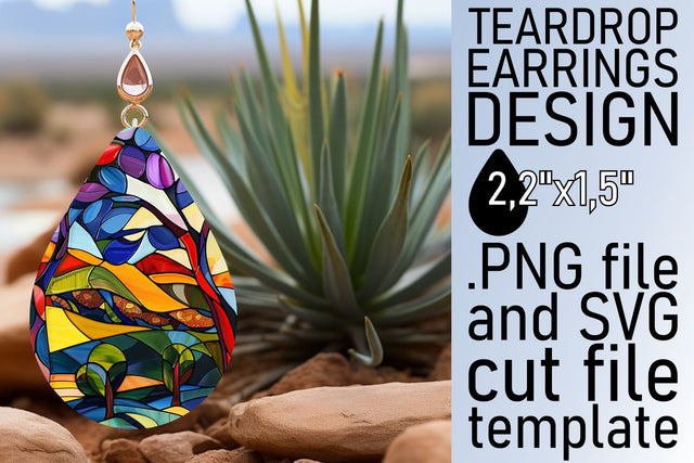 Stained Glass Tree Teardrop Earrings Sublimation Art Sublimation afrosvg 