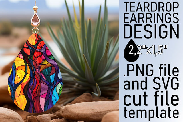 Stained Glass Tree Teardrop Earrings Sublimation Colorful Sublimation afrosvg 