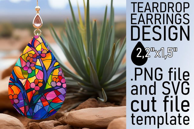 Stained Glass Tree Teardrop Earrings Sublimation Colorful Sublimation afrosvg 