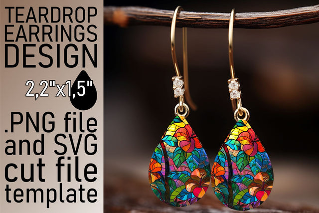 Stained Glass Tree Teardrop Earrings Sublimation Design Sublimation afrosvg 
