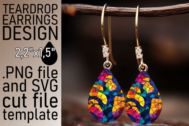 Stained Glass Tree Teardrop Earrings Sublimation Design Sublimation afrosvg 